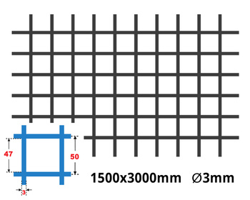 Siatka zgrzewana SUROWA 50 x 50 GR. 3 mm 1500 x 3000 mm`